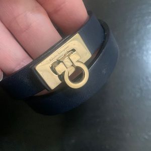 Salvatore Ferragamo navy blue leather wrap bracelet